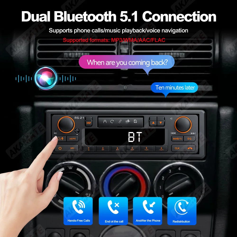 1 Din MP3 Autoradio im Retro-Stil Bluetooth 5.1 AUX FM AM RDS EQ QC3.0 Sprachsteuerung 12V Multimedia-Stereo-Haupteinheit USB TF-Player – Detail 7