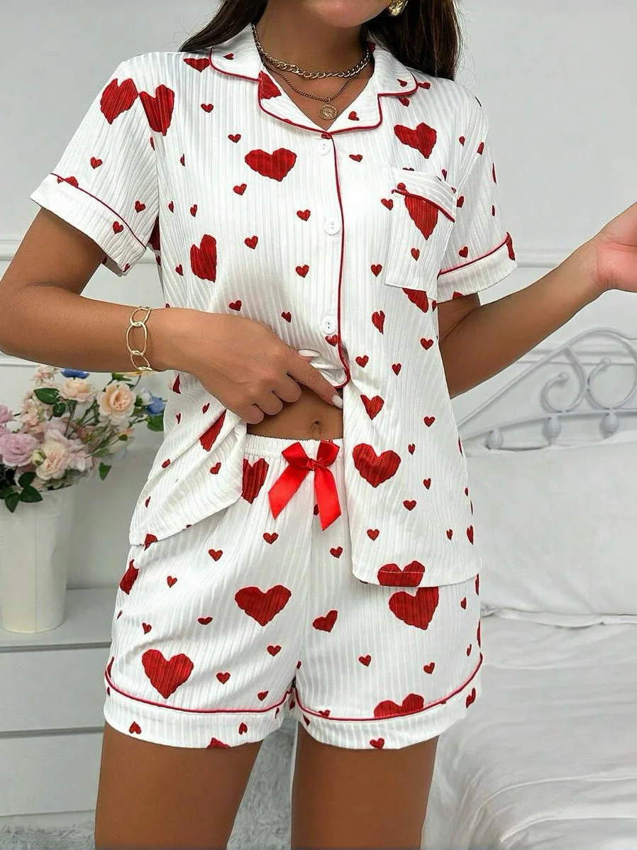 

Comfortable Spwear Set Lapel ort Sve irt And orts Home Wear for Youth Sweet Cute Sle Polyester Fabric Summer Ca...