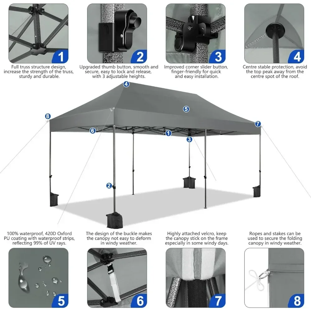 10x20 Pop up Heavy Duty Canopy Tent with 6 sidewalls Commercial Heavy Duty Tent