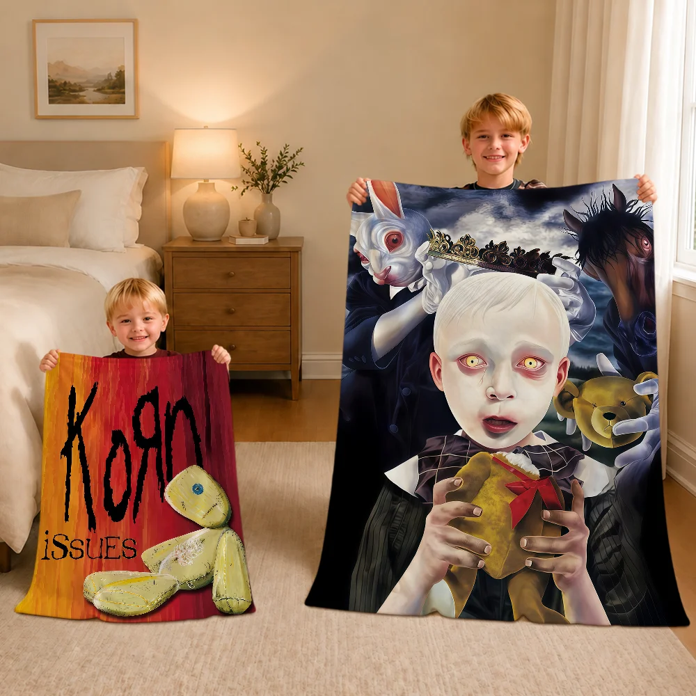 Metal Band K-KoRn Cool Black Art Warm Soft Plush Blanket For Sofa Living Room Nap Home Bedroom Travel Gift Flannel Pet Hogar