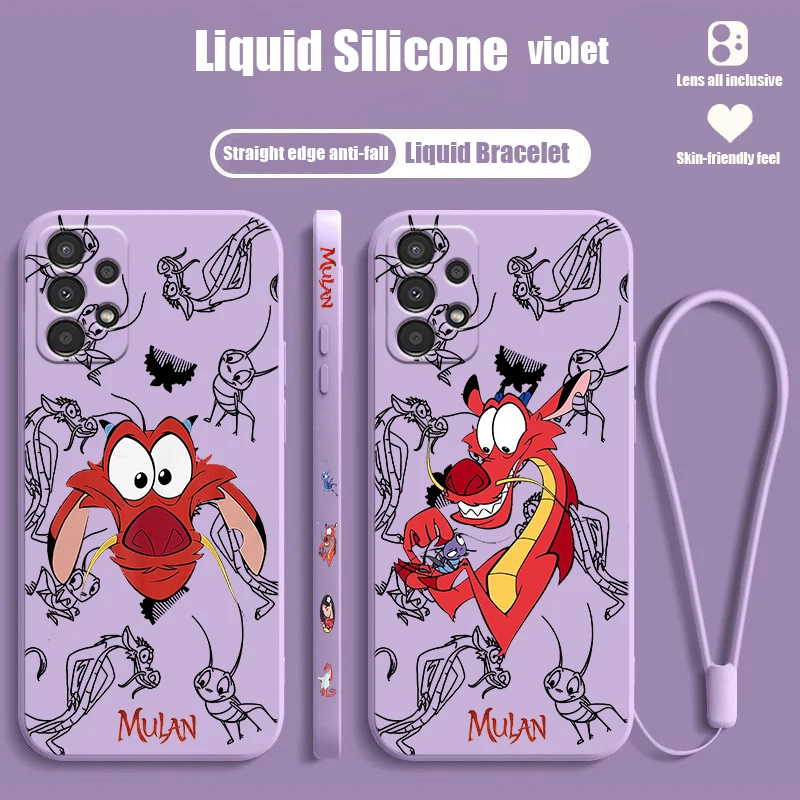 Disney Mulan Dragon Anime per Samsung A91 A81 A71 A51 A41 A31 A21S A11 A05 A04 A03S A02S A55 A35 custodia per telefono con corda sinistra liquida