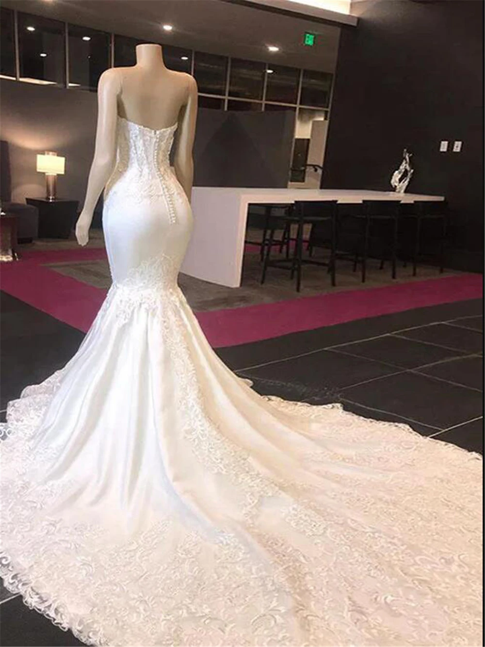 Elegant Strapless Mermaid Wedding Dresses Appliques Lace Beaded Bride Marriage Clothing Tailor-made Bridal Gowns Robe De Mariee