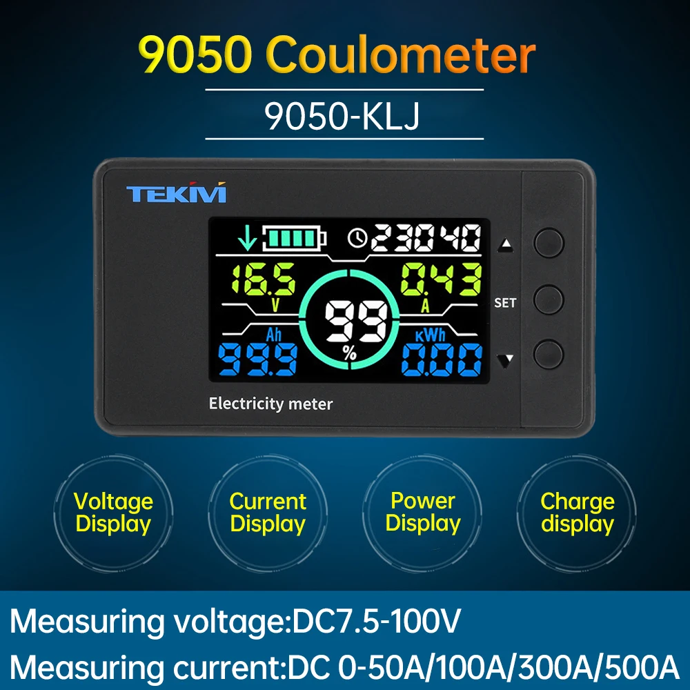 Bateria Indicador de Capacidade Coulomb Contador Medidor Amperímetro Voltímetro Battery Tester dc 7.5100v 50a 100a 300a 500a