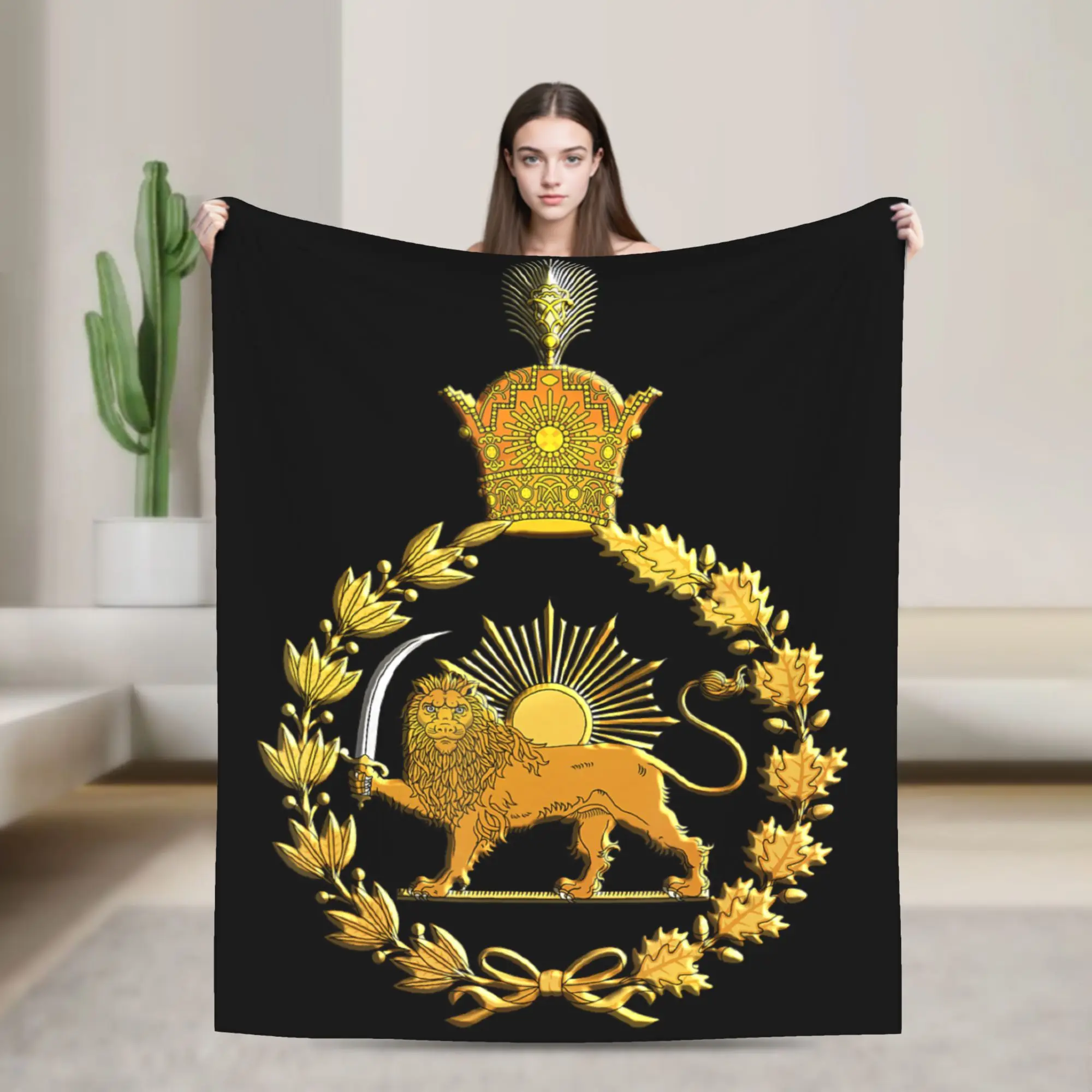 Iran Lion and Sun Pahlavi Dynasty Warm Comfy Blanket Casual Plane Bedding Throws Couch Chair Flannel Bedspread Sofa Bed Cover