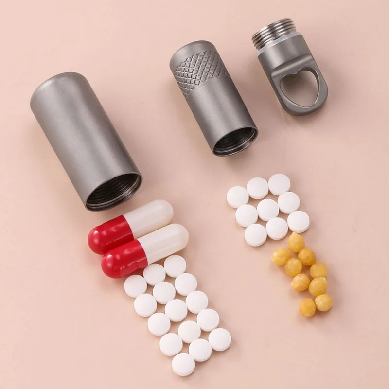 Titanium Alloy Mini Medicine Case Portable Waterproof Sealed Capsule EDC Travel Firstaid Multi-function Storage Container Bottle