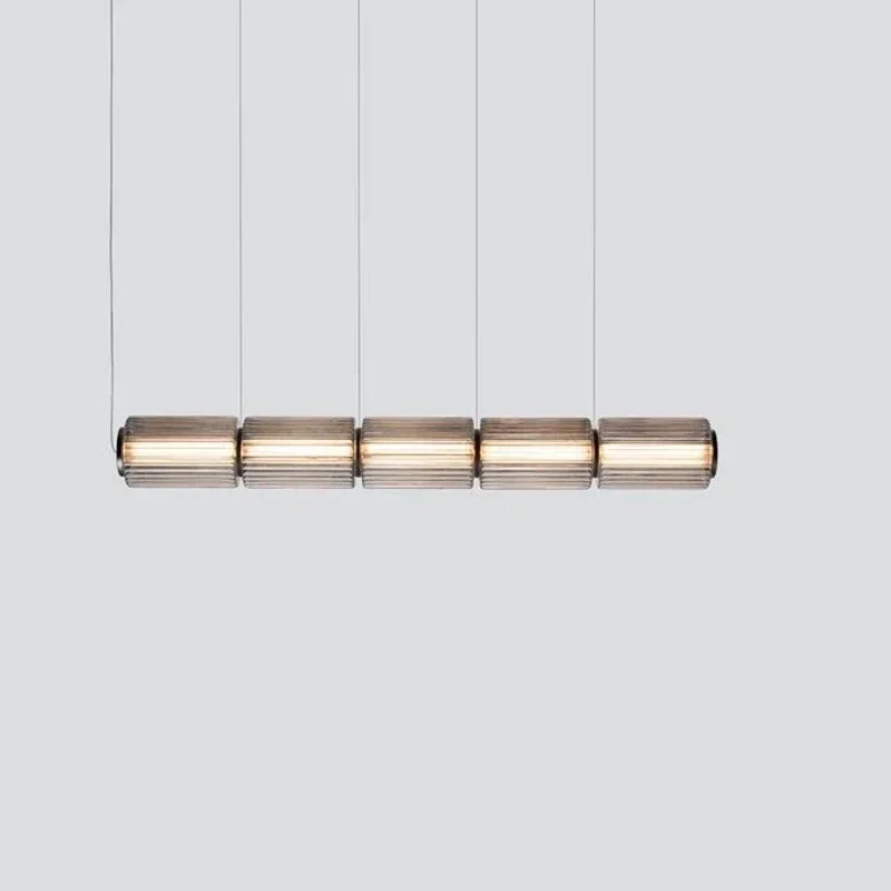 Restaurant Long Stripe Pendant Light Smoke Gray Glass Lampshade Nordic Led Hanging Light Living Dining Room Decor Pendant Lampro
