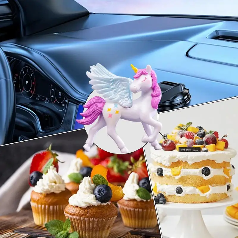 Horse Figure Cake Topper Cartoon Horse Birthday Cake Decorations With Wings Single-Horned Animal Statue For Car Ornament