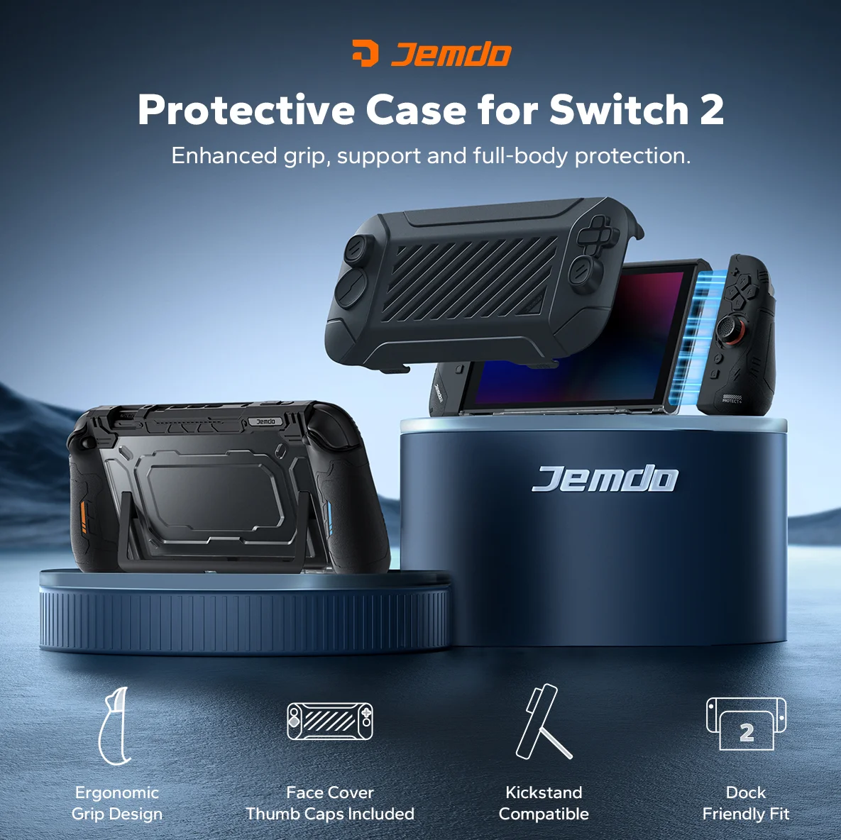 

Раздельный защитный чехол с передней крышкой для Nintendo Switch 2, 8 слотов для игровых карт, эргономичные толстые силиконовые накладки на Joy-Con
