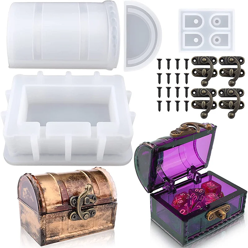 

DIY Storage Box Silicone Mould Set Treasure Chest Jewelry Organizer Resin Molds Gypsum Clay Crafts Making Supplie for Home Decor