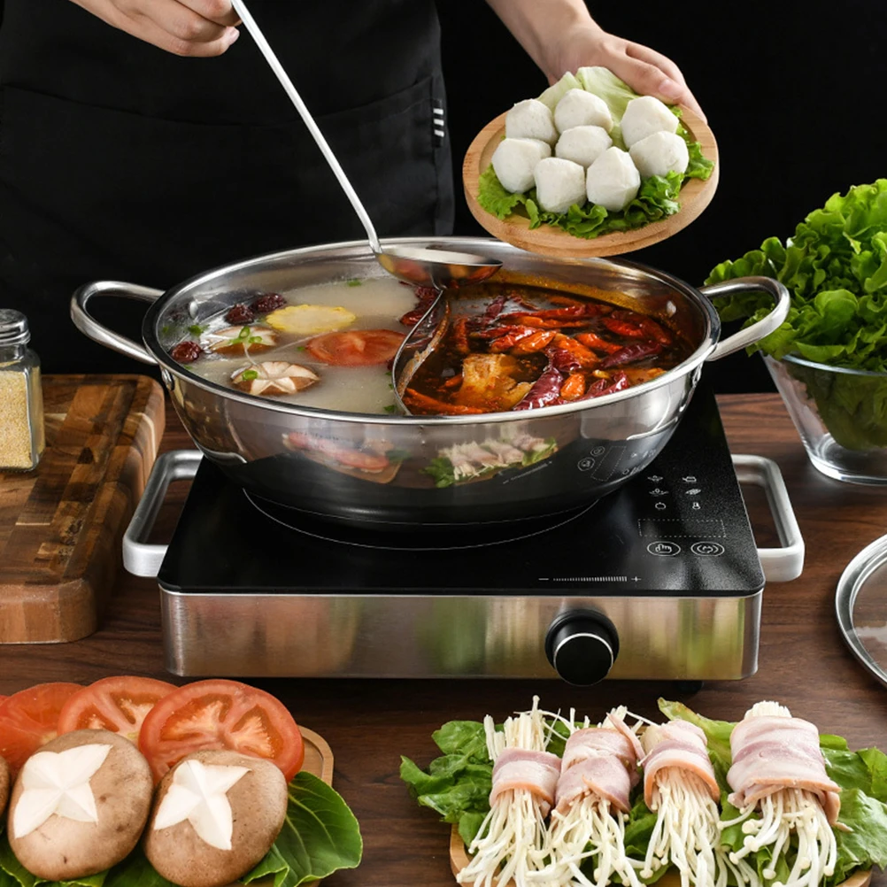 

1 set Stainless Steel Dual Hot Pot Set Double Cookware Multi-Purpose Soup Pot With Strainer Colander For Gas Induction