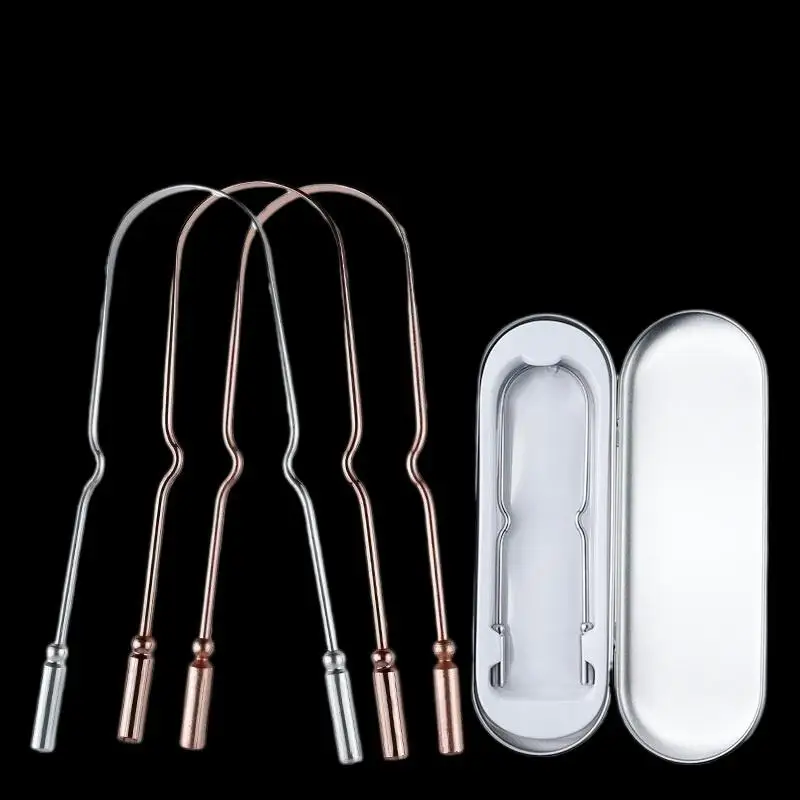 Stainless Steel And Pure Copper Tongue Scraper With Storage Box Oral Cleaner Brush Fresh Cleaning Hygiene High Quality