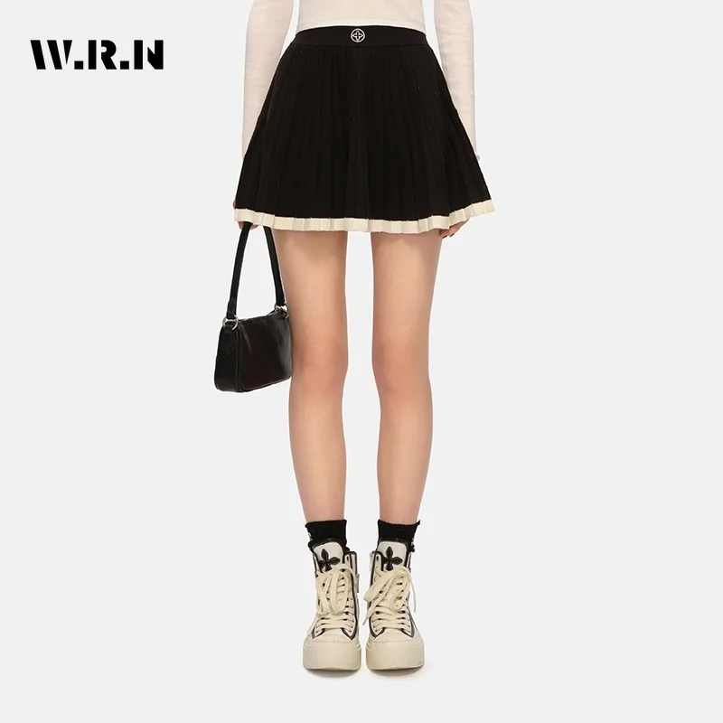 2023 Autumn Sport Hotsweet Style Patchwork Sexy Skirts Women Casual High Waist Slim Fit A-line Female Sporty Mini Pleated Skirt