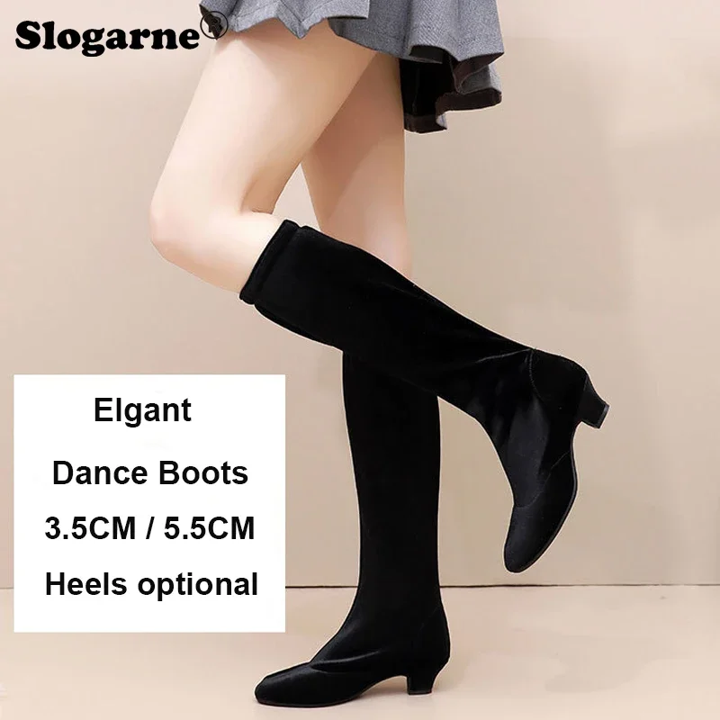 Botas de baile de suela suave para mujer, zapatos de baile latino de salón mongol al aire libre, zapatos de Ballet de Jazz, tacones al aire libre, primavera y otoño