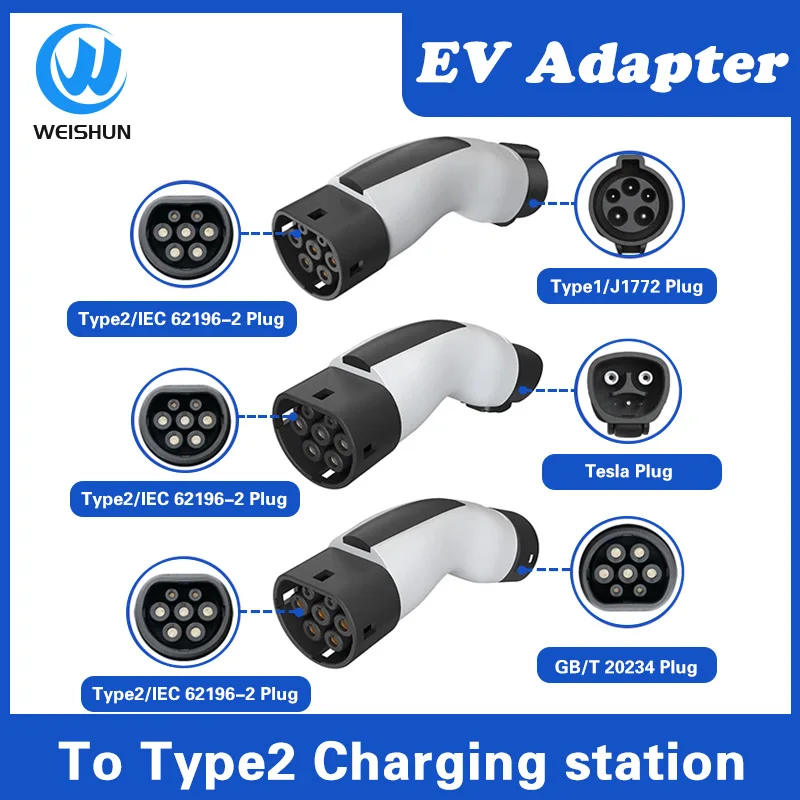 Adaptador tipo 1, tipo 2, GBT a Tesla, modelo y, accesorios, tipo 1 a tipo 2, Conector de vehículo eléctrico para coche, adaptador trifásico 32A