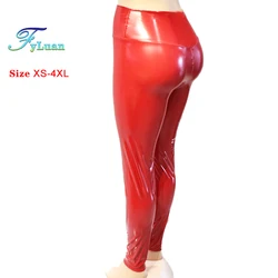 Red Women Leather Ankle-Length Leggings Gothic Long Pants High Waist Trousers Legins Punk Leggings Elastic Pants Night Clubwear