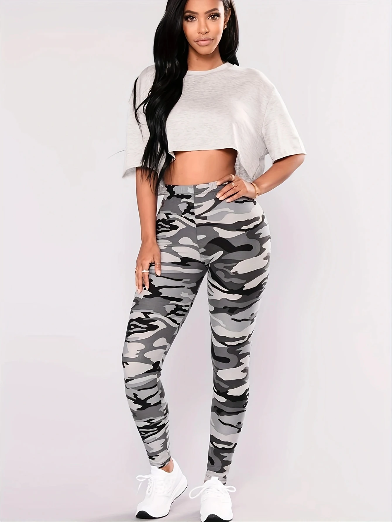 Spring and fall ladies fashion milk silk camouflage printed pants with tight leggings high stretch slim nine-point pants