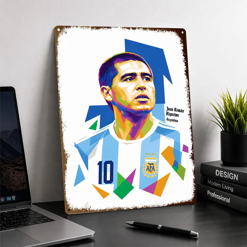 Juan Román Riquelme Football Textured Poster Personalized Aluminum Metal Sign Club Legacy Style Wall Art For Study And Bedroom