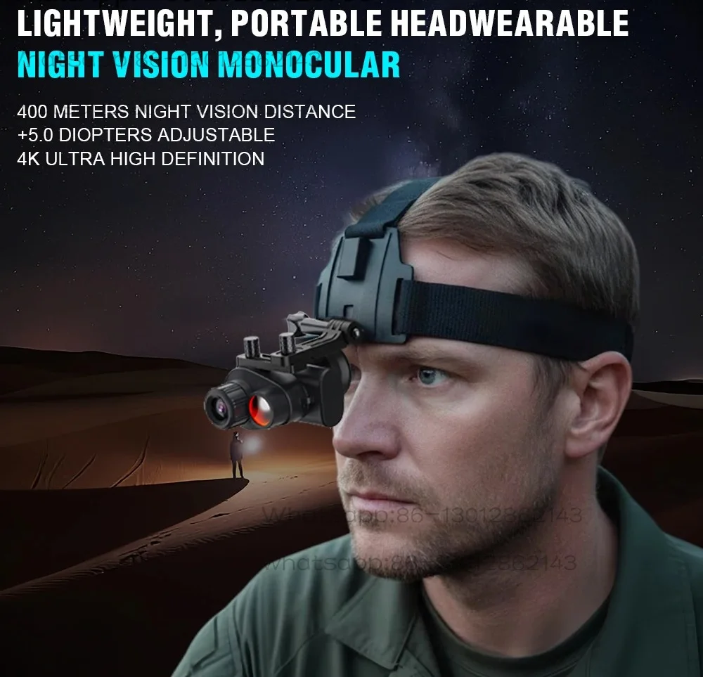 Super Head Strap Night Vision Goggles with Elastic Head Strap 8X NVG Visual Distance 1314FT MINI 4K Night Vision Monocular
