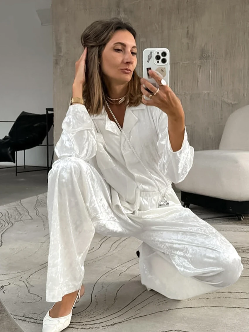 Marthaqiqi Autumn Loose Female Sleepwear Set Long Sleeve Pajamas Turn-Down Collar Nightgowns Pants Casual Women'S Nightwear Suit