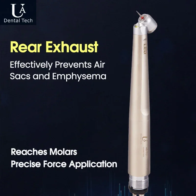 

Ceramic Bearings, UA Q4 45° Angled 4-Hole Minimally Extraction Handpiece, Rear Exhaust,Stable Shaft, Low Noise,Point Water Spray