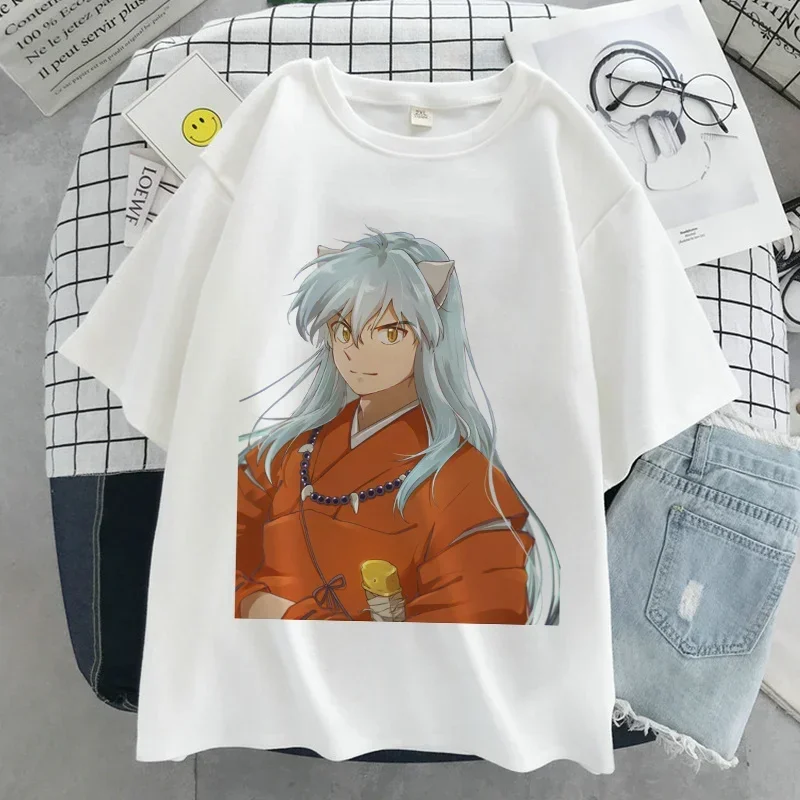 Inuyasha Graphic Print T-shirt Women Tee Harajuku Aesthetic White Top Casual Tshirt Japan Anime Style Y2k Vintage Female T Shirt