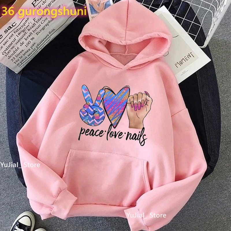 Grappige Nagels Print Cap Hoodies Dameskleding Luxe Make-Up Mode Sweatshirt Femme Lange Mouwen Fluwelen Verdikking Jas