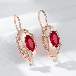 Wbmqda Retro Red Stone Drop Earrings for Women 585 Rose Gold Color Fine Ethnic Jewelry Accessories