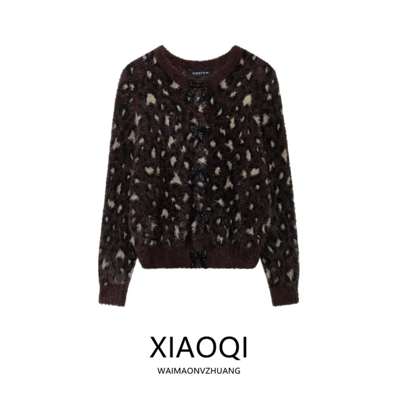 Women's Long Sleeve round Neck Knitted Cardigan Artificial Fur New Autumn Winter Commute Style Regular Length Overhead Wear