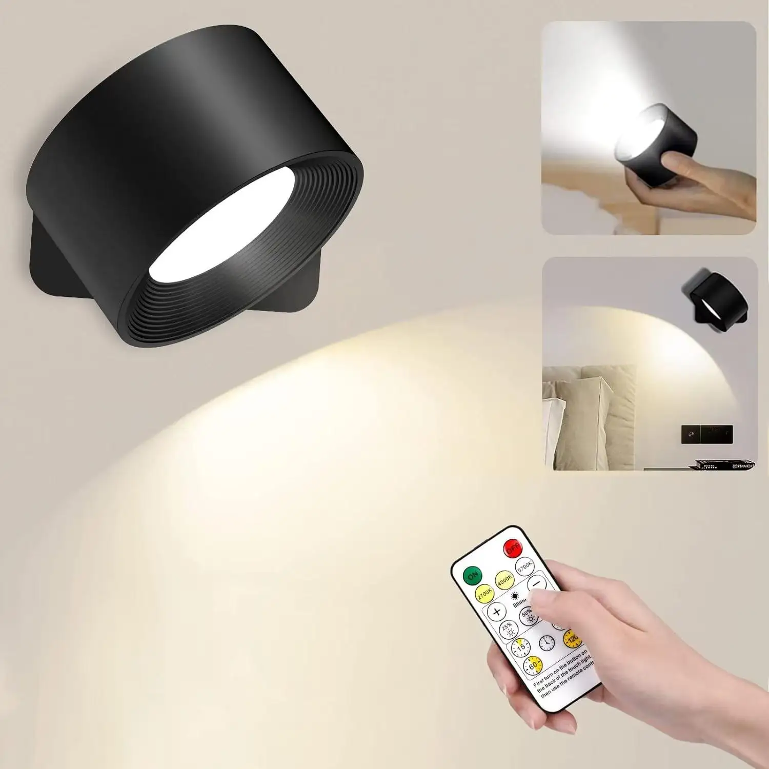 360-°-回転式充電式ledウォールライト（デュアルマウント）、バッテリー駆動usbインターフェース、リモコン付きモデル