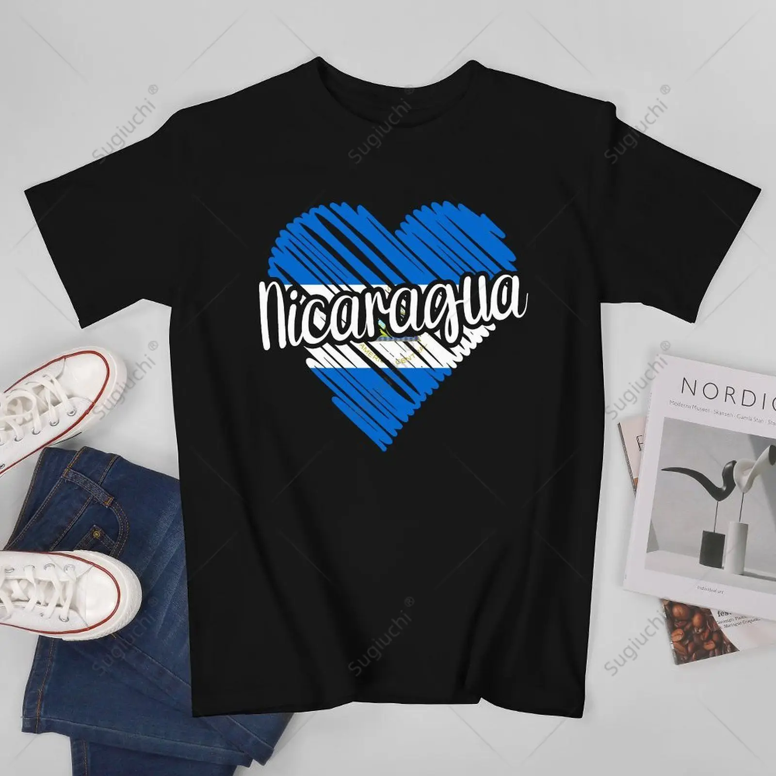 Unisex Men Nicaraguan Flag Heart Tshirt Tees T Shirts Women Boys 100% Cotton T-Shirt