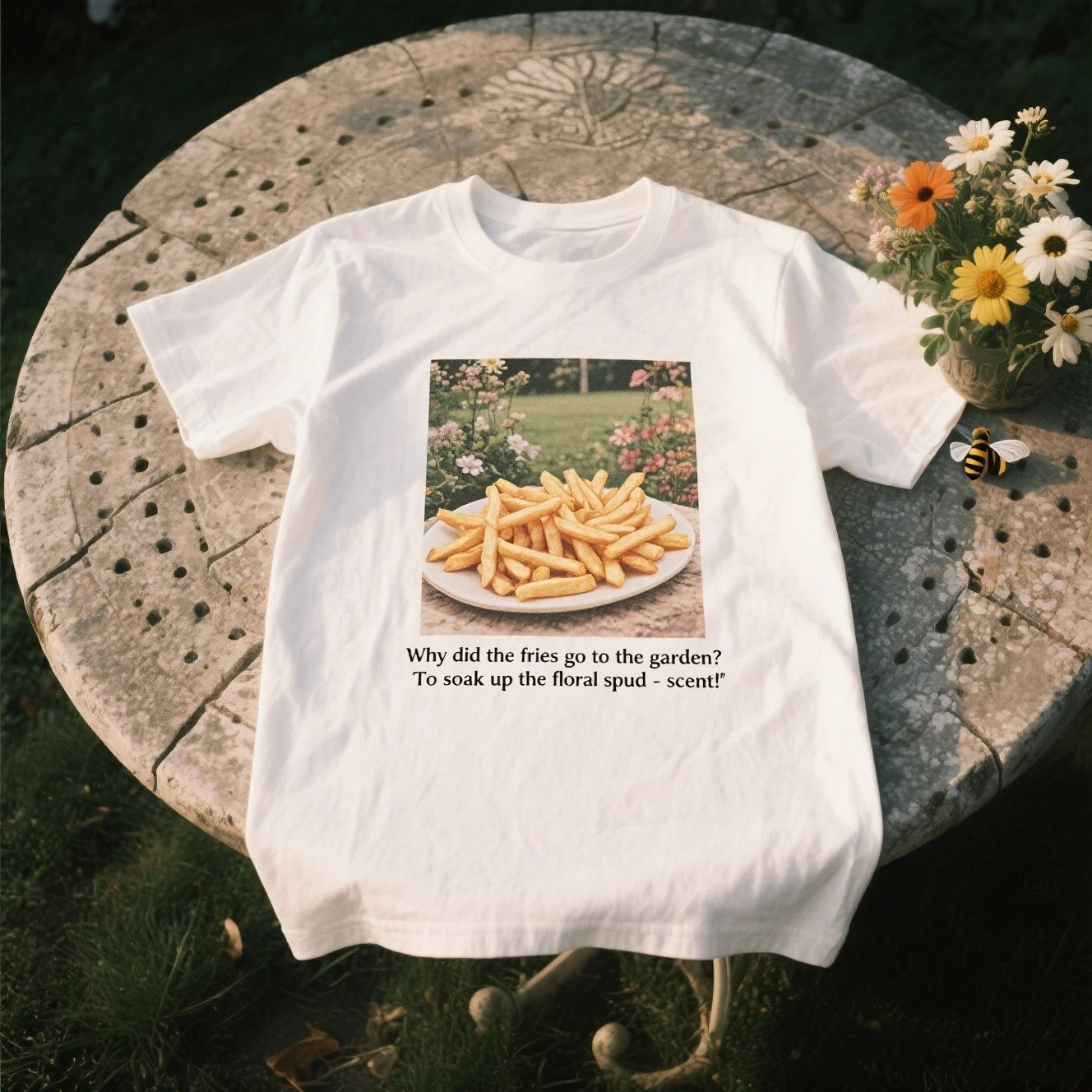 البطاطس المقلية الوقت الجرافيك الطباعة الصيف الفاخرة العلامة التجارية القطن الخالص الرجال المرأة تي شيرت قصير الأكمام الشارع الاتجاه موضة تيز