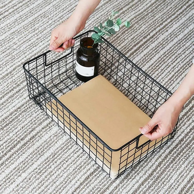 2Pcs Wire Storage Baskets With Handles, Metal Organizer Basket Bins For Home, Office, Nursery, Laundry Shelves Organizer