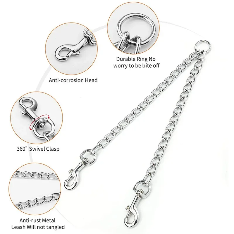 2 Dogs Leash Heavy Duty Stainless Steel Double Dog Coupler Twin Lead 2 Way for Two Pet Dogs Walking Leash Large Dog Safety Chain