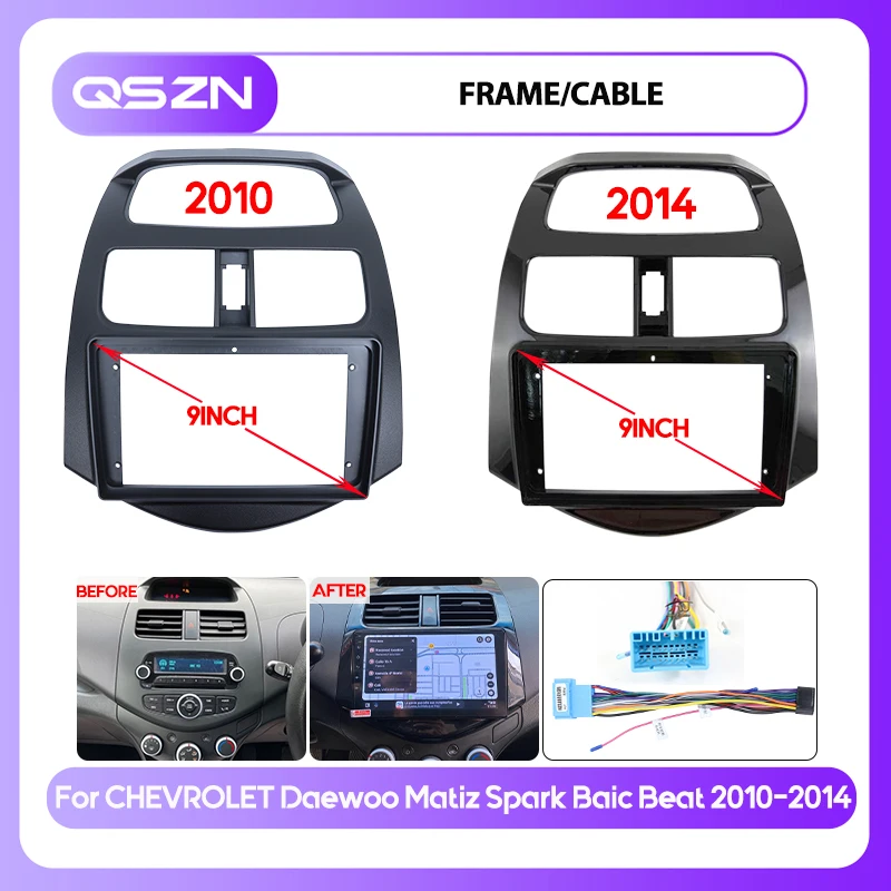 QSZN 9inch For CHEVROLET 2010-2014 Daewoo Matiz Spark Baic Beat Car Radio stereo Harness navigation cable frame Dash Fitting Kit