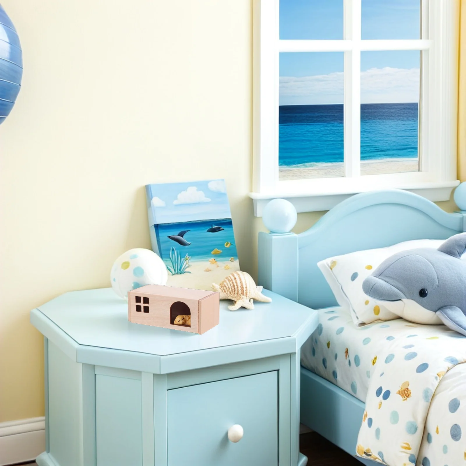 

1Set Miniature Dog House Cat Figurines Dollhouse Accessories Wooden Pet House 1:12 Scale Resin Animal Figures Realistic Scene