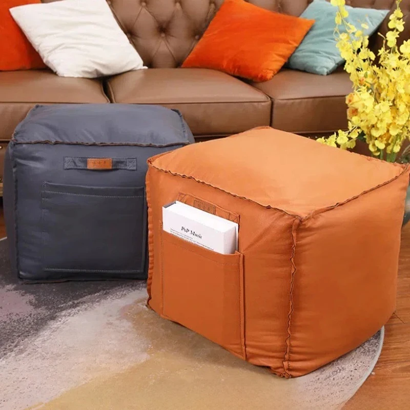 45cm Moroccan Ottoman Footstool Cover PU Leather Pouf Cover Home Decor Living Room & Bedroom Unstuffed Cushion Covers