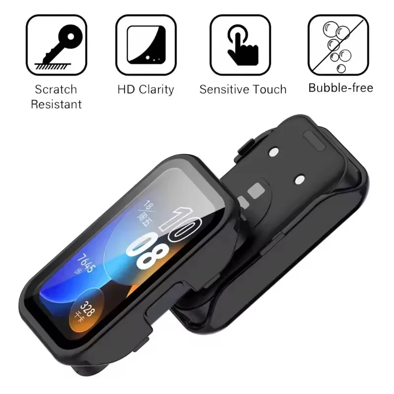 PC Case+Silicone Strap For Huawei Band 10 9 8 soft bracelet For Huawei Band 10 Omni-Directional Protective Shell Tempered Shell
