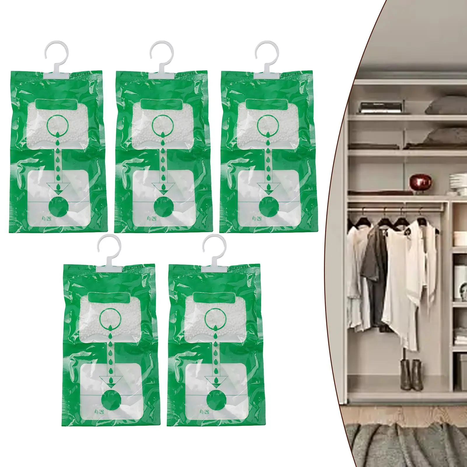 1/5 X Wardrobe Hangable Dehumidifier Bag Wardrobe Drying Bag Moisture Absorber Hanging Moldproof Antihumidity Bags 34*15cm