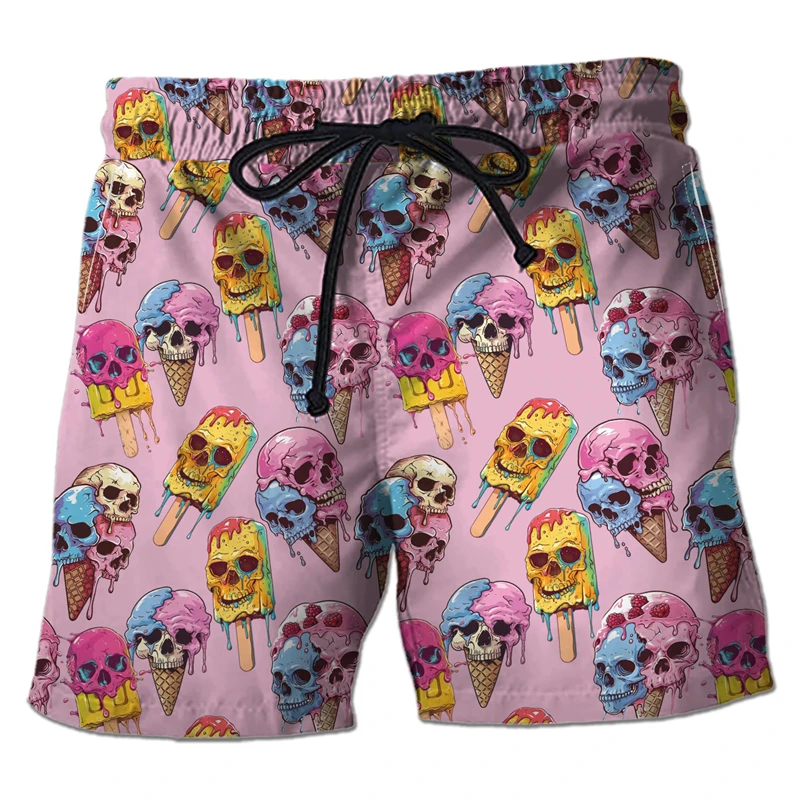 Harajuku Skull Graphic Beach Shorts Hawaiian Male Boardshorts Goth Skeleton Flower Bermudas Hip Hop Short Pants For Men Trousers