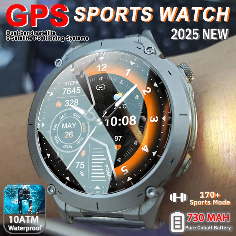 Novo ao ar livre t-rex 3 militar gps relógio inteligente 1.43 "amoled bússola 10atm à prova dwaterproof água 730mah bateria alta 170 + esportes hd chamada relógio