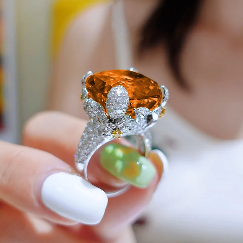 Jewelry imitation natural Papalacha silver ring, bright flower living ring