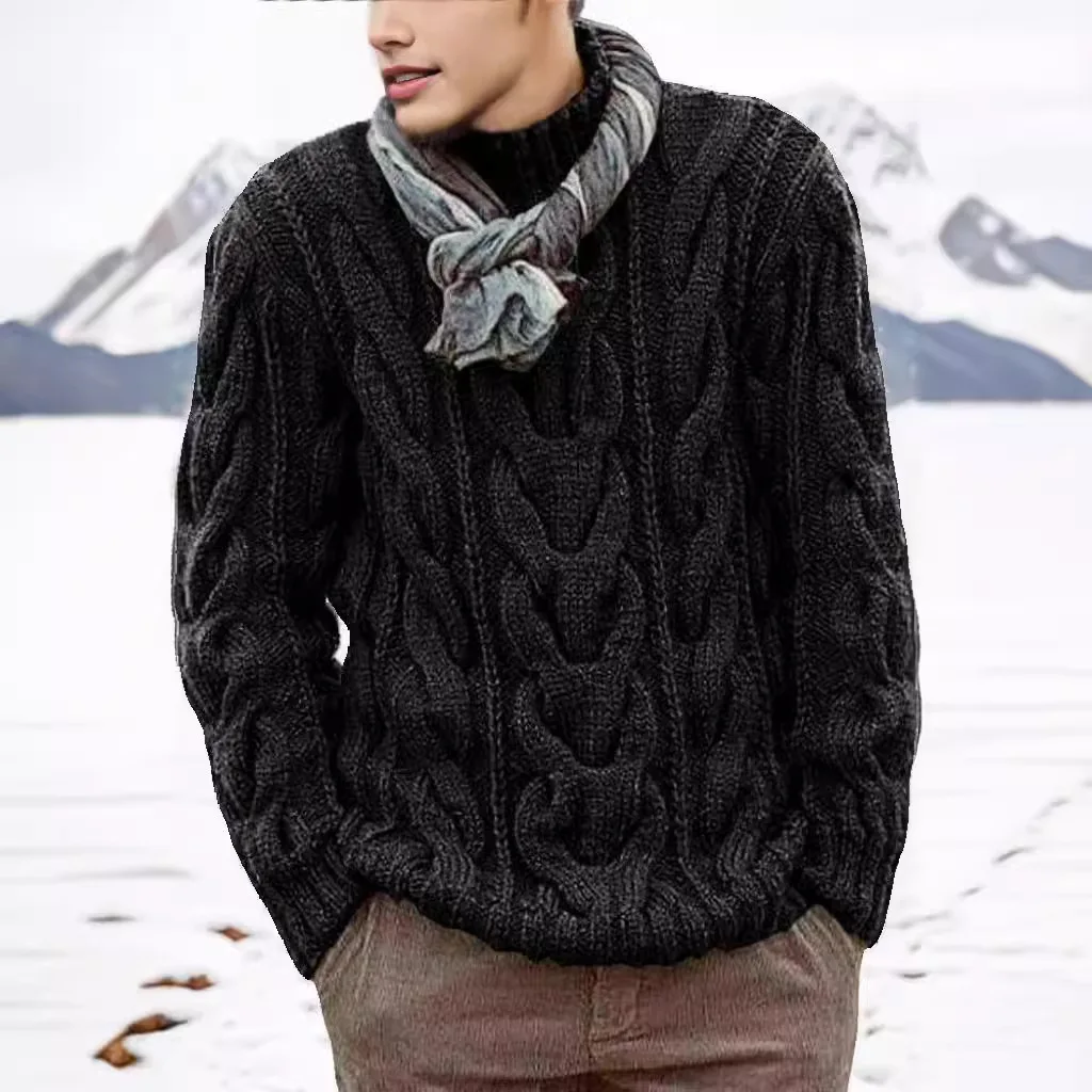 Fashion Autumn Winter Men's Solid Color Simple Basic Casual Trendy Loose Half High Collar Long Sleeve Knitted Sweater Pullover