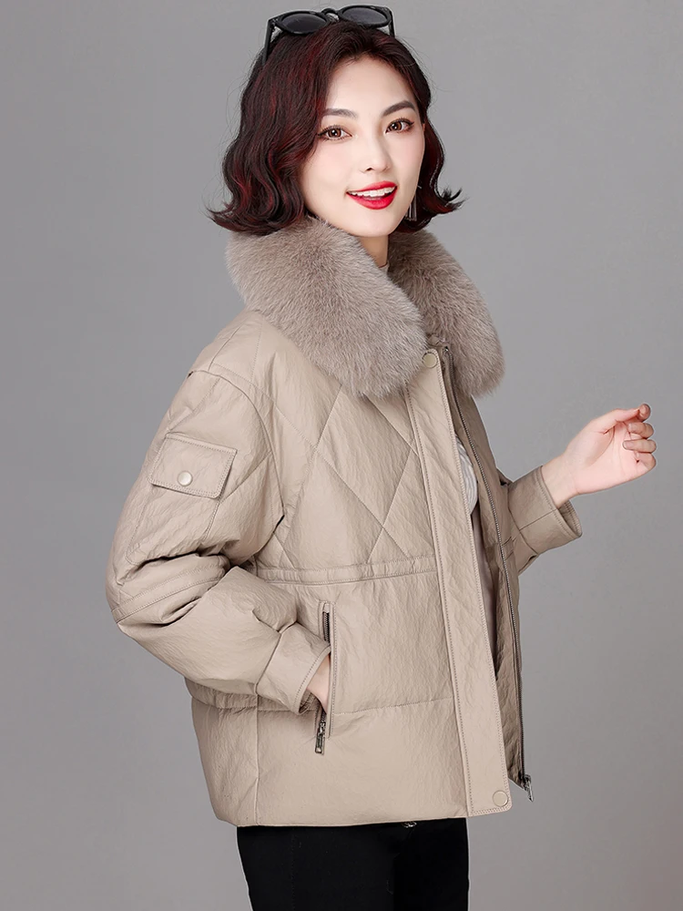 

Real Leather ort down Jaet Women's Loose Fit Winter Coat Fur eepskin Outerwear Korean Sle Commute Sle Zipper Cl...