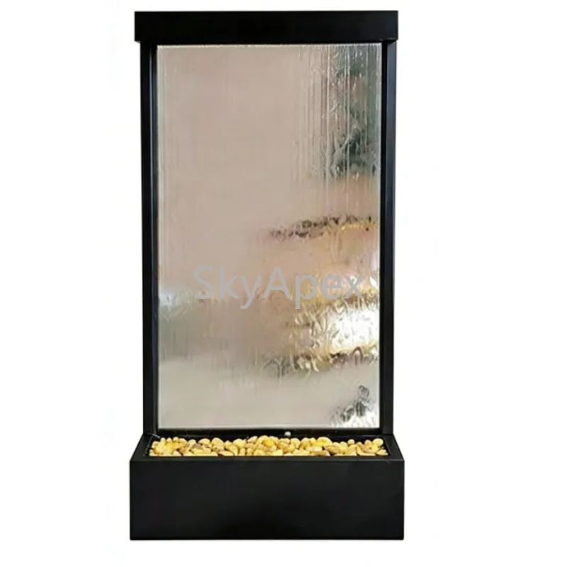 Modern  Style Indoor Decorative Waterfall  Wall - Movable Steel  Mesh  Water  Curtain Wall With Soothing Sound & Cozy  Warm Glow