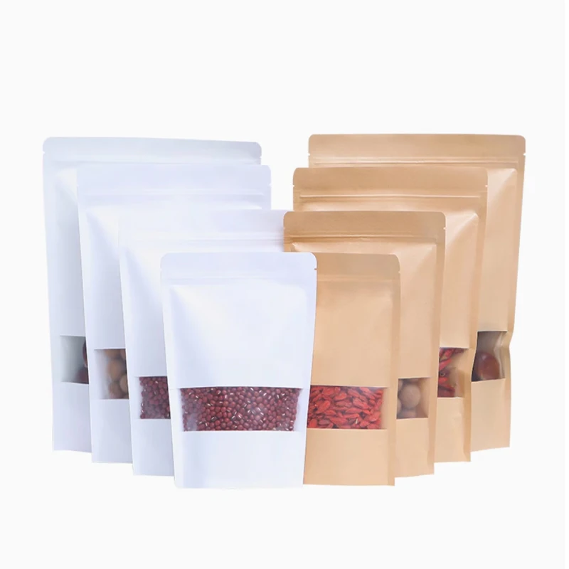 白いつや消し窓開口クラフト紙袋クリスマス結婚式バレンタインデーパーティーギフトバッグ包装用品印刷ロゴ