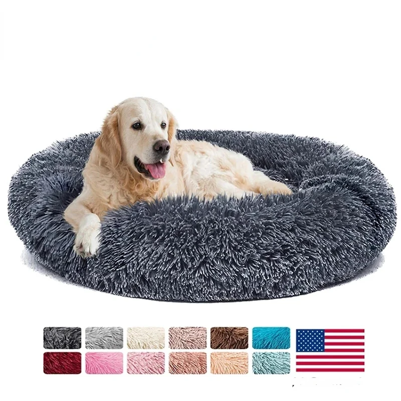 

Donut Dog Bed Warm Soft Long Plush Pet Cushion For Samll Large Dog House Cat Calming Bed Washable Kennel Sofa Dogs Supplies