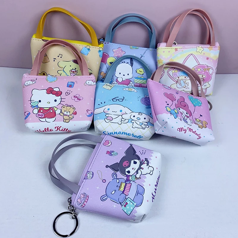 Sanrio Cartoon Coin Purse Hello Kitty Melody Kuromi Cinnamoroll Pochacco Anime Figures Mini Tote Bag Headphone Storage Bags Gift