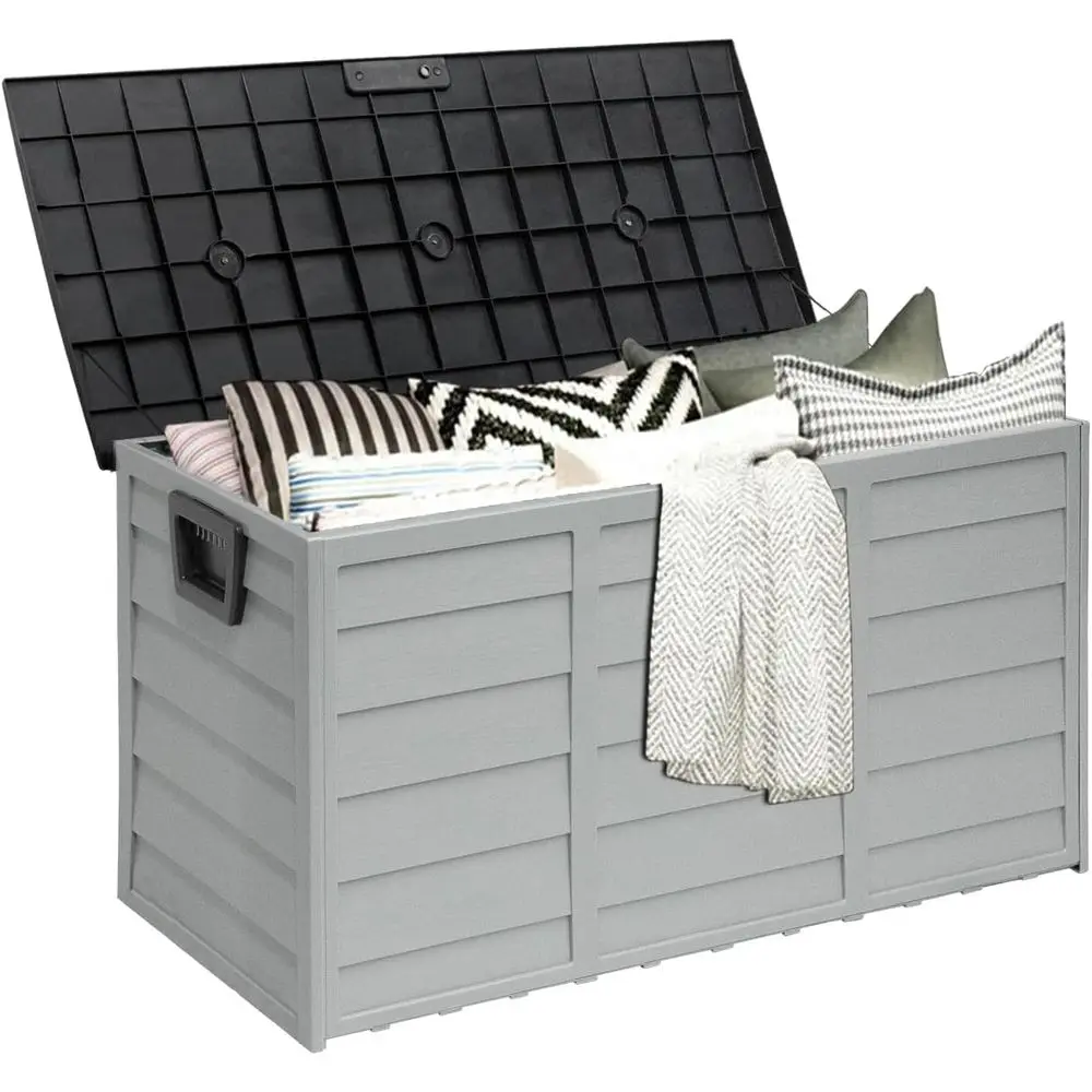 

Outdoor Deck Storage Box - 75 Gallon Patio Resin Container for Cushions and Accessories (Grey)
