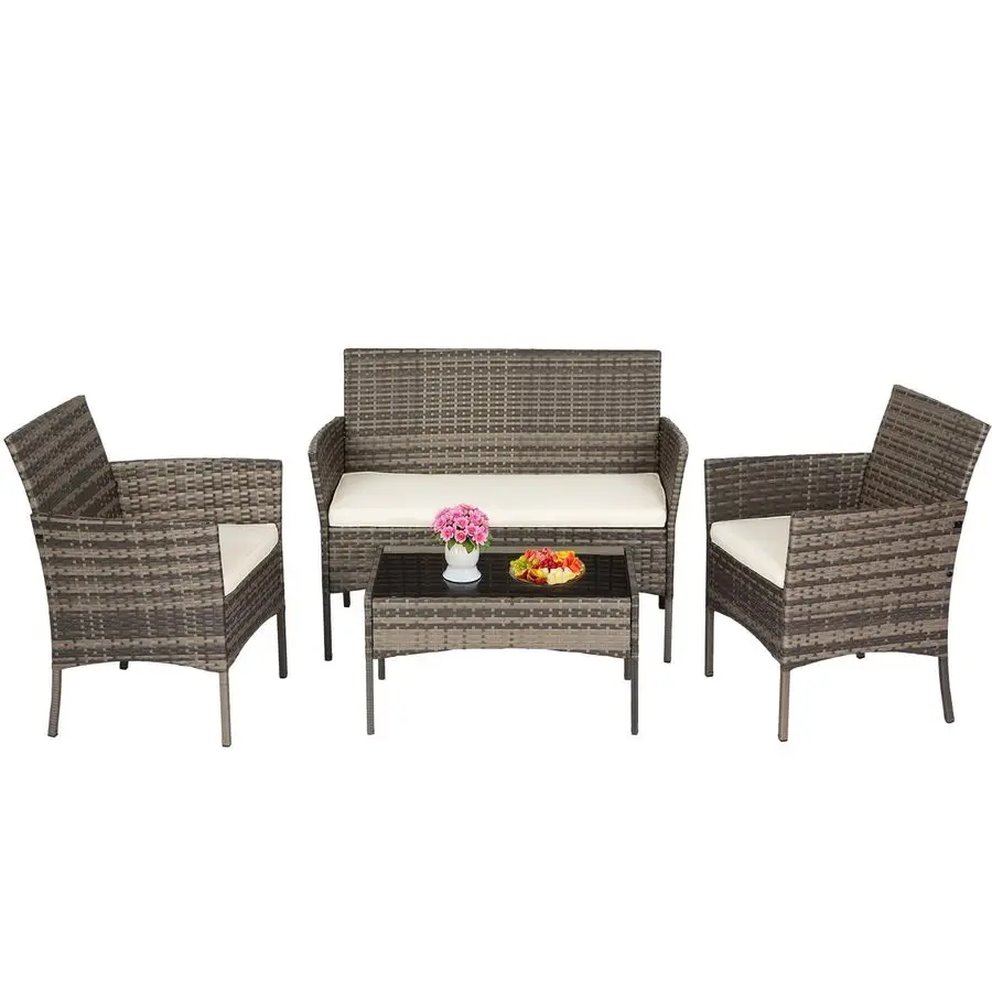 

Набор мебели для патио на открытом воздухе, плетеный набор для патио, мебель из ротанга из полиэтилена, набор для бистро для наружного использования в помещении с двухместными диванами, журнальный столик,