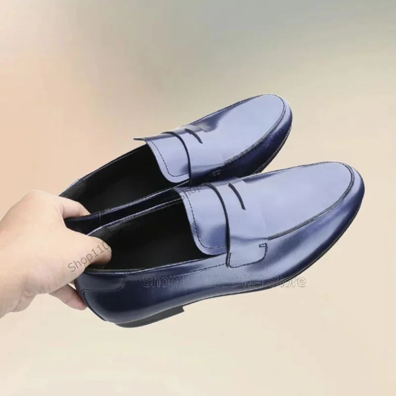 Blue Giltter Sewing Design Low Top Loafers Fashion Slip On Men Shoes Luxury Handmade Party Feast Banquet Office Men Dress Shoes